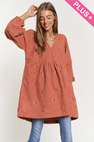 Plus Corduroy Quilted Mini Dress